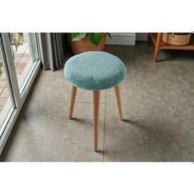 Resim Modern Ahşap Ayaklı Teddy Kumaş Tabure Makyaj Masası & Ayak Dinlendirme Elegant Yeşil Yeşil 