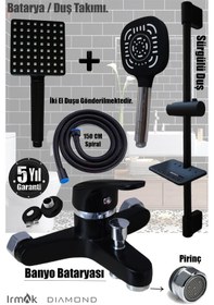 Resim Siyah Banyo Bataryası, Sürgülü Duş Takımı Duş Başlıkları Spiral Siyah 