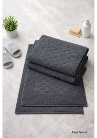 Resim 3lü Pamuklu Ayak Havlusu Seti Kabartma Desenli 50x70 Cm Antrasit Renkli 