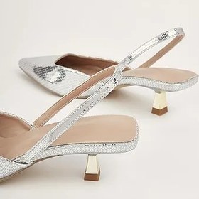 Resim Yüksek Topuklu High Heels Kadın Yavru Topuklu Sivri Burun Düğün Topuklu Topuktan Bağlamalı Ayak Bileği Kayışı Sandalet,Silver,39 