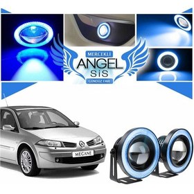 Resim Renault Megane 2 Uyumlu, Universal Mercekli Led Angel Sis Farı, 76mm Buz Mavi Renk 