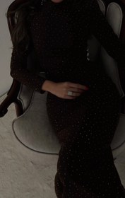 Resim Aec Prive Kadın Yeni Sezon Taş Detaylı Zarif Elbise - Kahverengi / M 