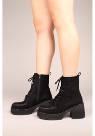 Resim Tullıa Bağcıklı Süet Topuklu Kadın Bot Siyah-7540 Siyah 