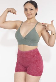 Resim Dikişli Dekolteli Khaki Sporcu Bra 