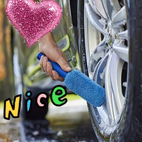 Resim 1 adet Ultra-İnce Mikrofiber Araba Tekerlek Temizleme Fırçası - Ergonomik, Taşınabilir, Kolay Tutuş Sapı, Çizgisiz Detaylandırma için, Mavi Pembe Simli Kalp Vurguları, Araba Detaylandırma Aracı | Canlı Vurgular | Yumuşak Temizlik Pedi, Araba Temizlik Aksesuarları 