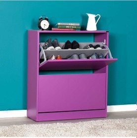 Resim Flat Duo 2 Katlı Geniş Ayakkabılık Dolabı - Mor 