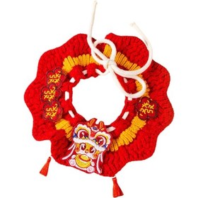 Resim Suntek Örgü Kedi Tasması El Yapımı Dekor Evcil Büyük Kırmızı 