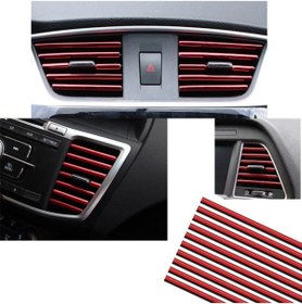 Resim MeyZone Araç Içi Klima Izgara Hava Çıkış Dekoratif Şeritler Klima Şerit Krom Kırmızı 