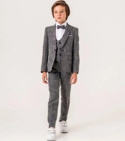 Resim Carinos Erkek Çocuk Cep Mendil Detaylı Keten Takım Elbise 5-9 Yaş Arası -15438 Siyah 