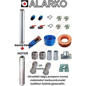 Resim 4sd4/14 1,5 Hp Alarko Trifaze 40 Mt Yassı Kablolu 80 Mt Halatlı Çift Vanalı Akıtma Başlıklı Takım Dalgıç Pompa 