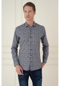 Resim Efor Slim Fit Baskılı %100 Pamuk Spor Mavi Gömlek G 1586 Mavi 