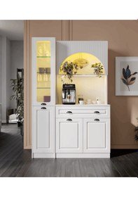 Resim Guneystore Armoni Black Midi Kahve Köşesi Sol Vitrinli Komple Mdf Beyaz 