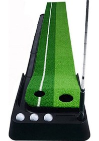 Resim Mini Golf Antrenman Sahası Ahşap Golf Egzersiz Matı Çim Golf Matı 3 Adet Top Ve Golf Sopası Hediye Yeşil 