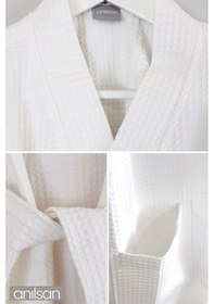 Resim %100 Pamuk Pike Bornoz - Kimono Otel Bornozu, Spa Için Ideal, Günlük Kullanıma Uygun Beyaz 