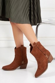 Resim GULT Kadın Western Kovboy Çizme Taba Süet 