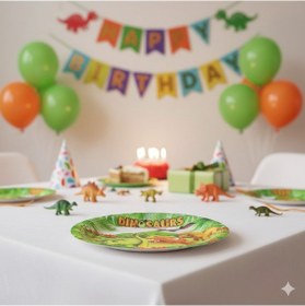 Resim Sevimli Dinozor Temalı Karton Tabak - 23 Cm Parti Tabağı 8'li 
