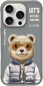 Resim Nimmy iPhone 16 Pro Max Uyumlu 3D Gözlük Fermuar Ayıcık Detaylı Nakış İşlemeli Kabartmalı Cool Cute Kılıf 