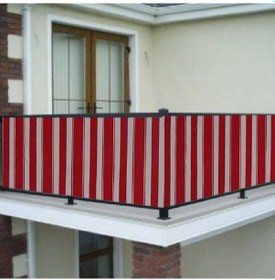 Resim Ceylan Home Balkon Demiri Perdesi Bağcıklı Kırmızı Beyaz Çizgili Beyaz - Kırmızı 
