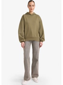 Resim Defacto Oversize Geniş Kalıp Kapüşonlu Kalın Kumaş Sweatshirt G7375ax25cwkh109 Haki-kh109 