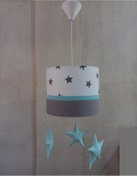 Resim ONAY M Beyaz Yıldızlı Yeşil Sarkıtlı Kumaş Kaplama Çocuk Odası Aydınlatması Sarkıt 