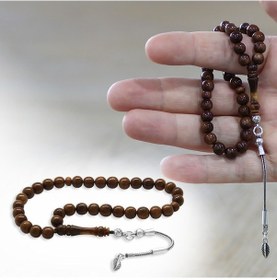Resim Tesbihname Kuka Tesbih - 925 Ayar Gümüş Püsküllü - Bilek Boy - Koyu Kahverengi - Küre Kesim 