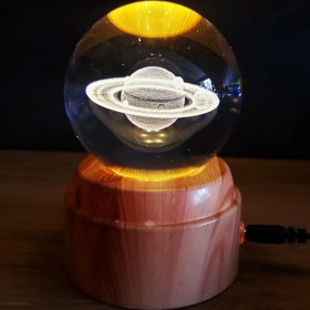 Resim Satürn Gezegen Tasarımlı Dönen Cam Küre 