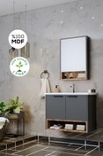 Resim BALNEOM Karanfil 65 Cm %100 Mdf Antrasit Lavabolu Banyo Dolabı Ayna Alt Dolap Lavabo 