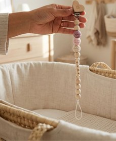 Resim My Kids Room İsme Özel Doğal Ahşap Emzik Zinciri - Kişiye Özel Bebek Emzik Askısı ve Tutucu 