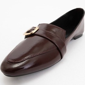 Resim Luvi Shoes Zarına Bordo Rugan Hakiki Deri Gold Tokalı Kadın Babet Ayakkabı Bordo 