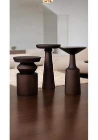 Resim Wood Wooden 3'lü Fiskos Yan Sehpa Timeless Mantar Sehpa - Mushroom Table 3 Pieces Acı Kahve 