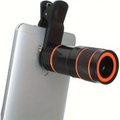 Resim 12x Zoom Telefoto Lens Akıllı Telefon Kameraları İçin - Ayarlanabilir Kelepçeli HD Cam Monoküler Aksesuar, Turuncu Vurgular & Uzun Mesafe Fotoğrafçılığı için Dayanıklı Tasarım, Telefon Kamera Lensi, Şık Monoküler, Hassas Odaklama Mekanizması 