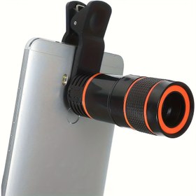 Resim 12x Zoom Telefoto Lens Akıllı Telefon Kameraları İçin - Ayarlanabilir Kelepçeli HD Cam Monoküler Aksesuar, Turuncu Vurgular & Uzun Mesafe Fotoğrafçılığı için Dayanıklı Tasarım, Telefon Kamera Lensi, Şık Monoküler, Hassas Odaklama Mekanizması 