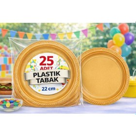 Resim Plastik Tabak 22 Cm 25'li - Altın 