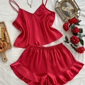 Resim 2 Parça Pijama Takımı Dört Mevsim Kadınlar İçin Seksi Camisole ve Şortlu Uyku Giysisi Seti 