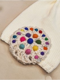 Resim Senbeno Design El Örgü Motif Işlemeli Özgün Tasarım Uzun Triko Ekru Kadın Bere 