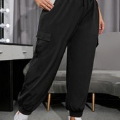 Resim 1 adet Kadın Rahat Düz Renk Kargo Pantolonu, Bağcıklı Bel, Yan Kanatlı Cepler, Esnek Olmayan Polyester Spandex Karışımı, Tüm Mevsim Uzun Düz Bacak Joggerlar, Nefes Alabilir Kumaş, Normal Kalıp - Hafta Sonu Giyim 