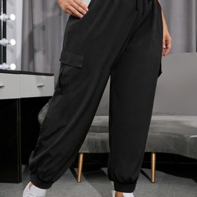 Resim 1 adet Kadın Rahat Düz Renk Kargo Pantolonu, Bağcıklı Bel, Yan Kanatlı Cepler, Esnek Olmayan Polyester Spandex Karışımı, Tüm Mevsim Uzun Düz Bacak Joggerlar, Nefes Alabilir Kumaş, Normal Kalıp - Hafta Sonu Giyim 