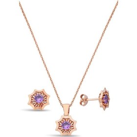 Resim Argentum Concept 925 Ayar Gümüş Mor Taşlı Rose Çiçek Set - 67019202 