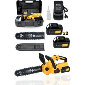Resim DJ12 Sarı Şarjlı Ağaç Odun Kesme Motoru Zincirli Testere 21V 3 Amper Kömürsüz 