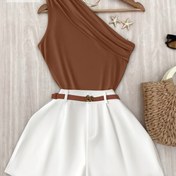 Resim Kemerli Crossbody Askılı Kadın Yazlık Bol Paça Pantolon Takımı 