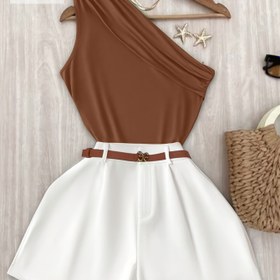 Resim Kemerli Crossbody Askılı Kadın Yazlık Bol Paça Pantolon Takımı 