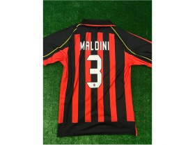 Resim Milan Paolo Maldini Iç Saha Siyah Kırmızı Renk Kısa Kol Nostalji Forma /yakalı Maldini Forma 