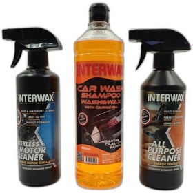 Resim İnterwax 3'lü Set Susuz Motor Temizleyici 500 Ml + Çok Amaçlı Döşeme Temizleyici 500 Ml + Cilalı Oto Şampuanı 1000 Ml. 