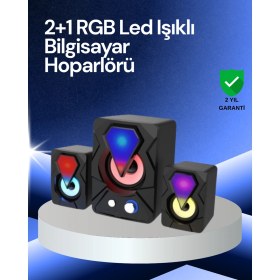 Resim Ds-Derin Rgb LED Işıklı 2.1 USB Oyun Hoparlörü Derin Bas ve Net Ses 
