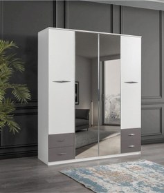 Resim Bella 4 Kapılı Gardırop Aynalı Çekmeceli 170x55x210 