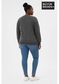 Resim Süperlife Kadın Büyük Beden Yelken Baskılı Bisiklet Yaka İnce Sweatshirt Spr26bswk956-11 Füme 