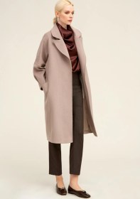 Resim Hatemoğlu Saykı Woman Taş Regular Fit Ceket Yaka Kaşe Yünlü Oversize Manto Taş 