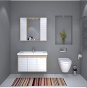Resim Denko Mostar 90 Cm Beyaz Mdf Lake Banyo Dolabı Takımı Beyaz 
