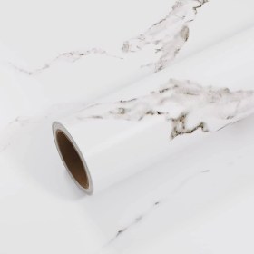 Resim Beyaz Mermer Desenli Yapışkanlı Kaplama Kağıdı Büyük Boy 5 Metre 