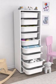 Resim Zola 9 Sepetli Çok Amaçlı Oyuncak Dolabı, Mutfak Dolabı Beyaz 